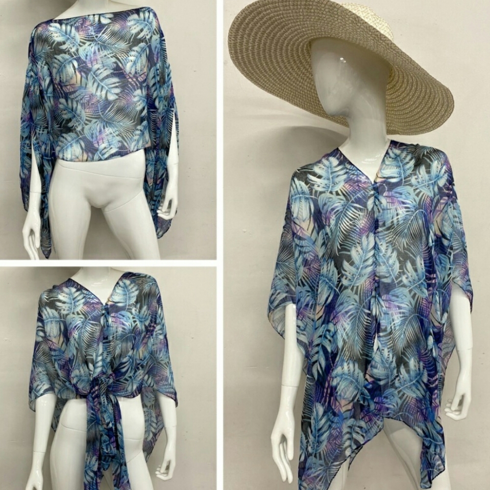 PICK 3/$25 SALE Tropical Floral Palm Print Shawl or Beach Cover Up One Size
